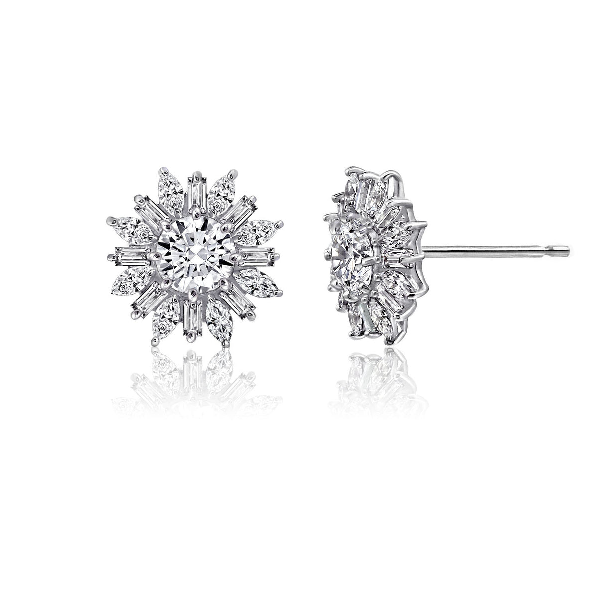 LUX GEM Sterling Silver Flower Halo Stud Earrings
