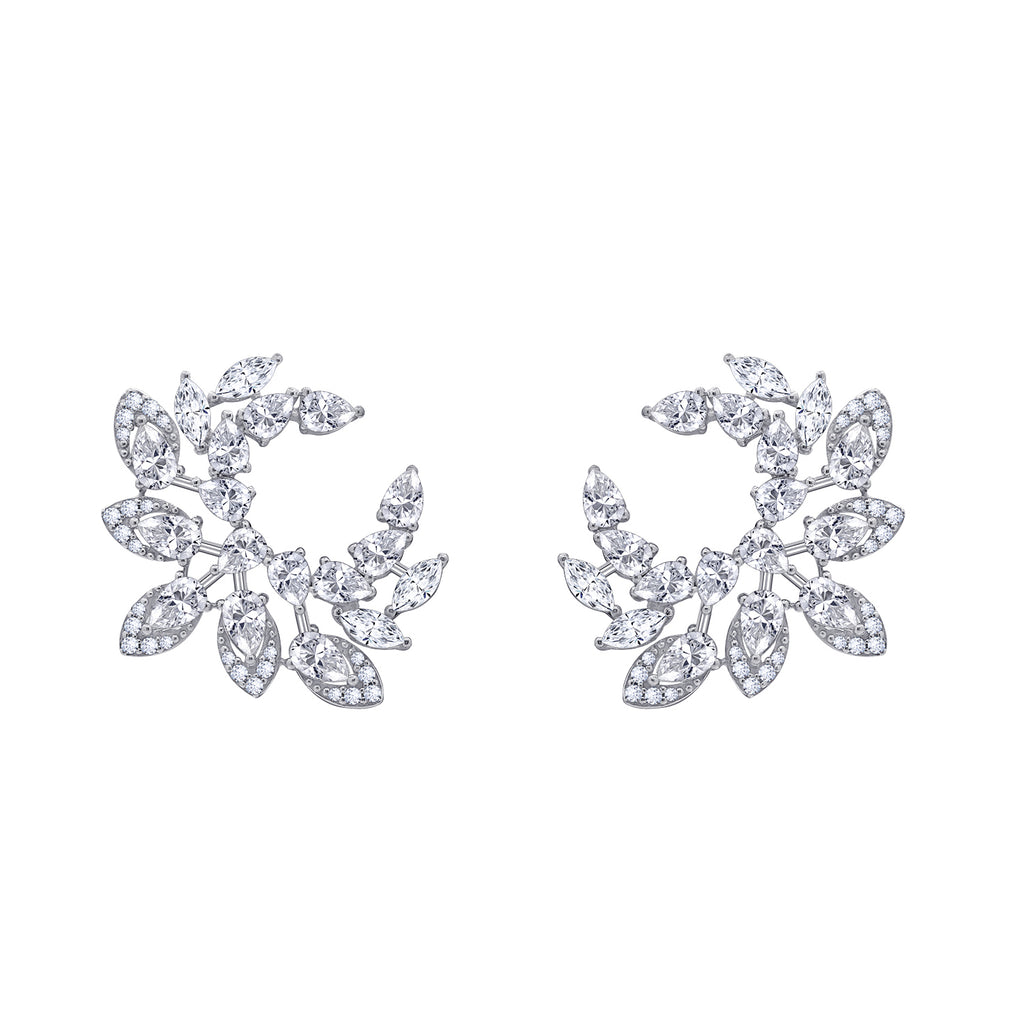 LUX GEM Sterling Silver Floral Vine Cluster Stud Earrings