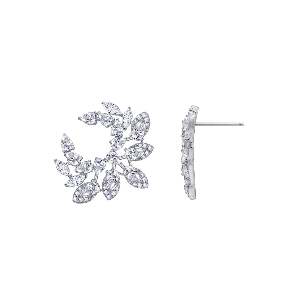 LUX GEM Sterling Silver Floral Vine Cluster Stud Earrings