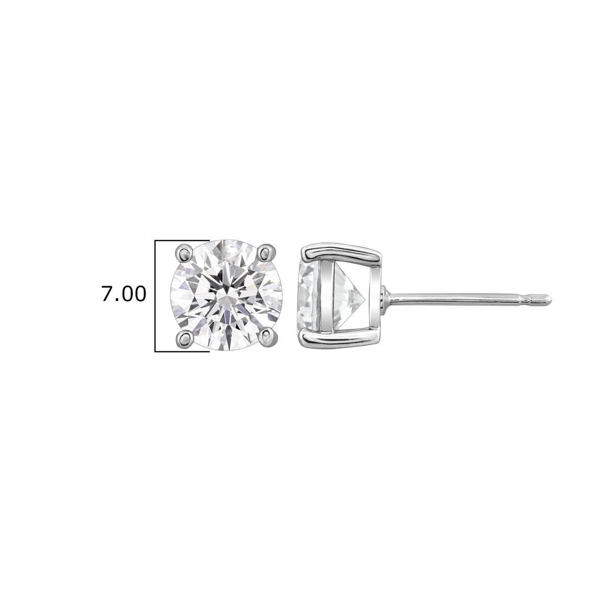 LUX GEM Sterling Silver Round Brilliant Solitaire Stud Earrings
