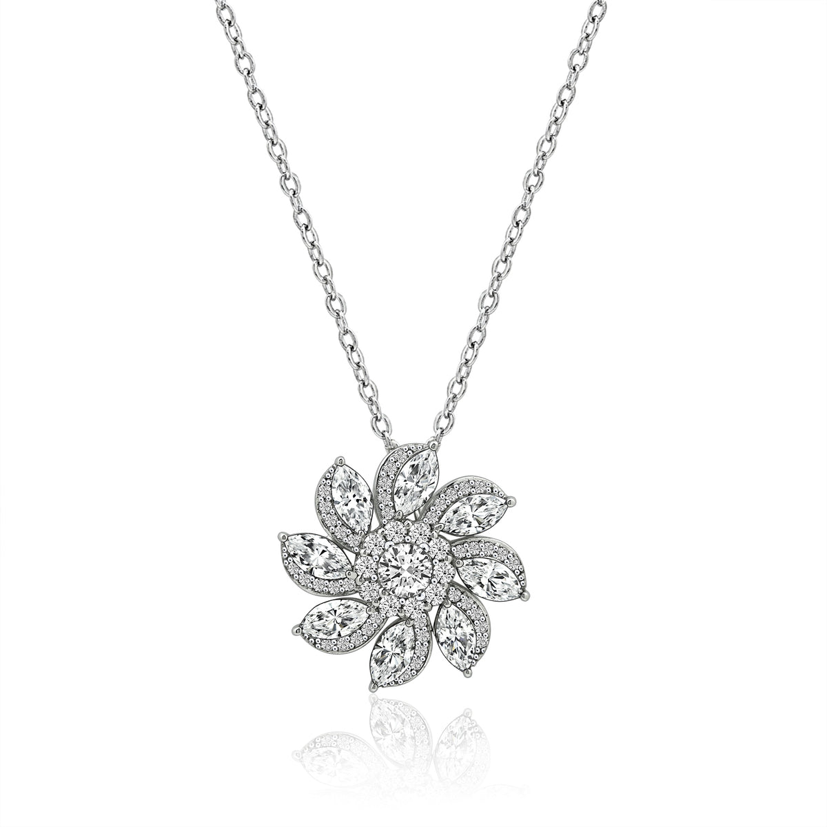 LUX GEM Sterling Silver Twisted Floral Pendant Necklace