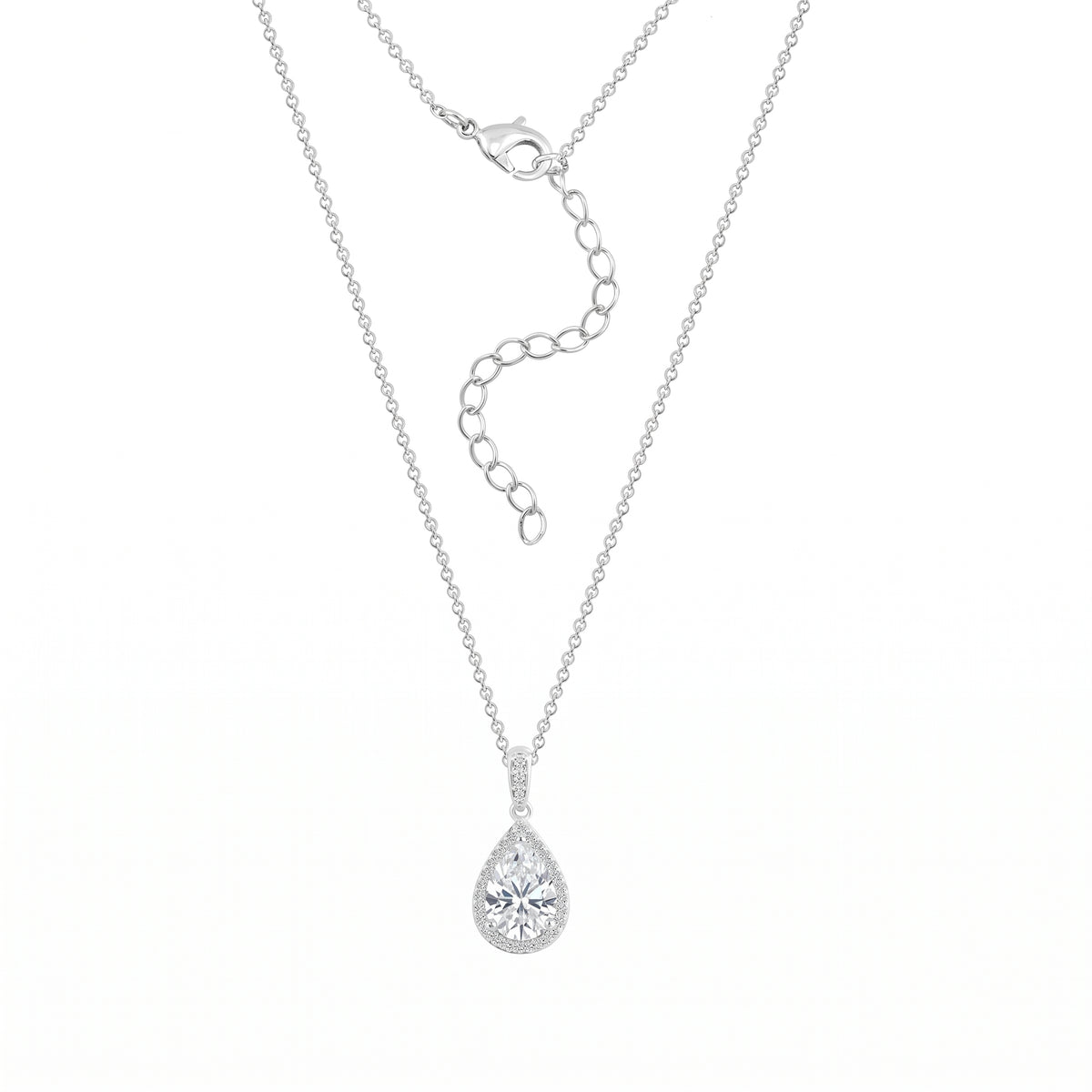 LUX GEM Sterling Silver Halo Pear Pendant Necklace