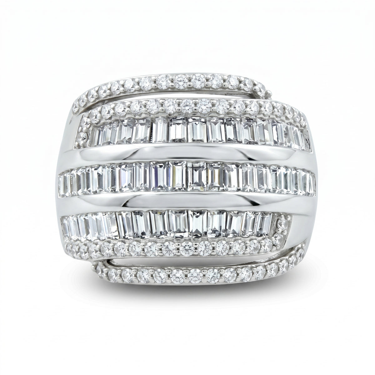 LUX GEM Sterling Silver Multi-Row Dome Ring