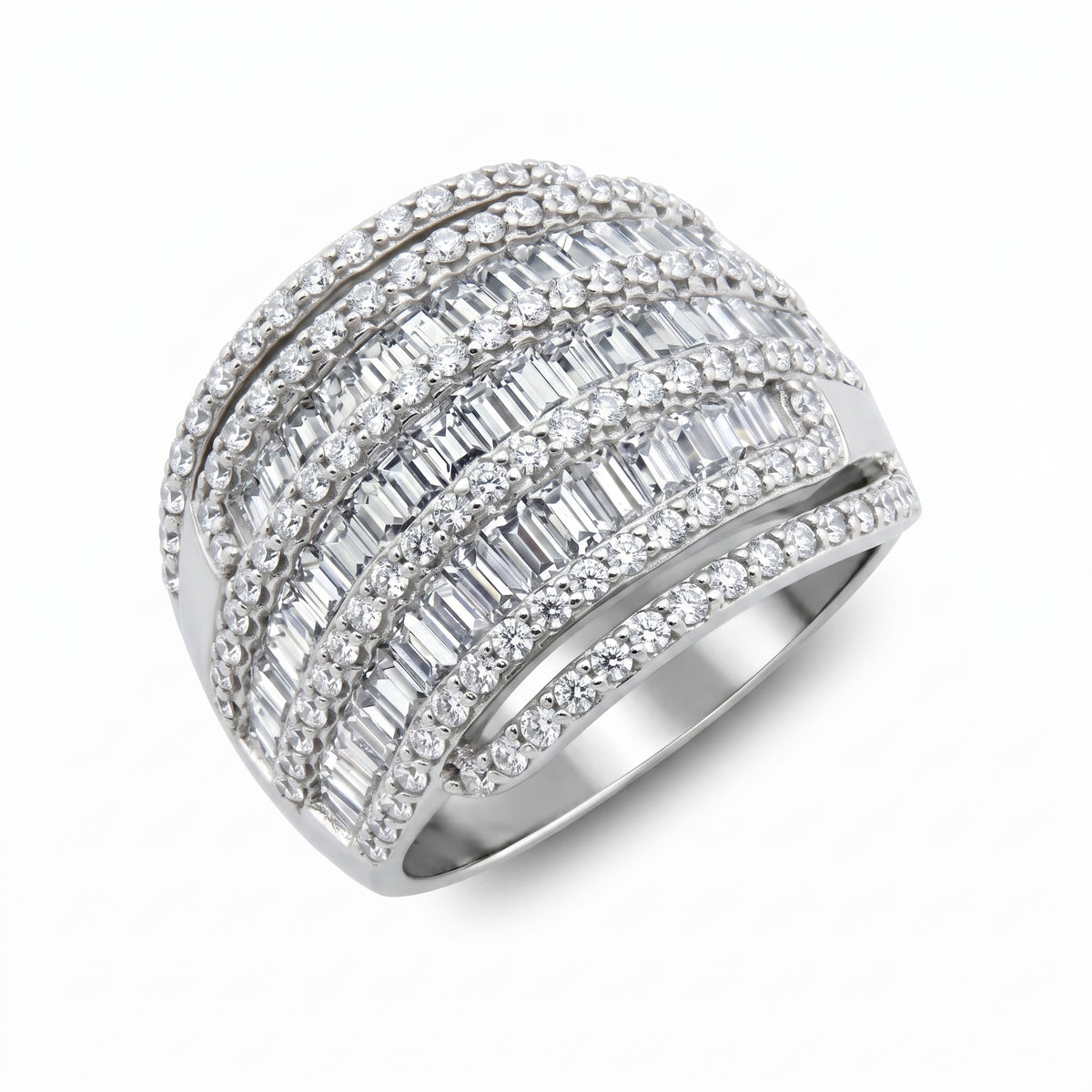LUX GEM Sterling Silver Multi-Row Dome Ring