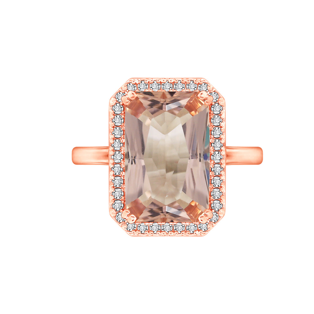 LUX GEM Sterling Silver Emerald cut Morganite Ring