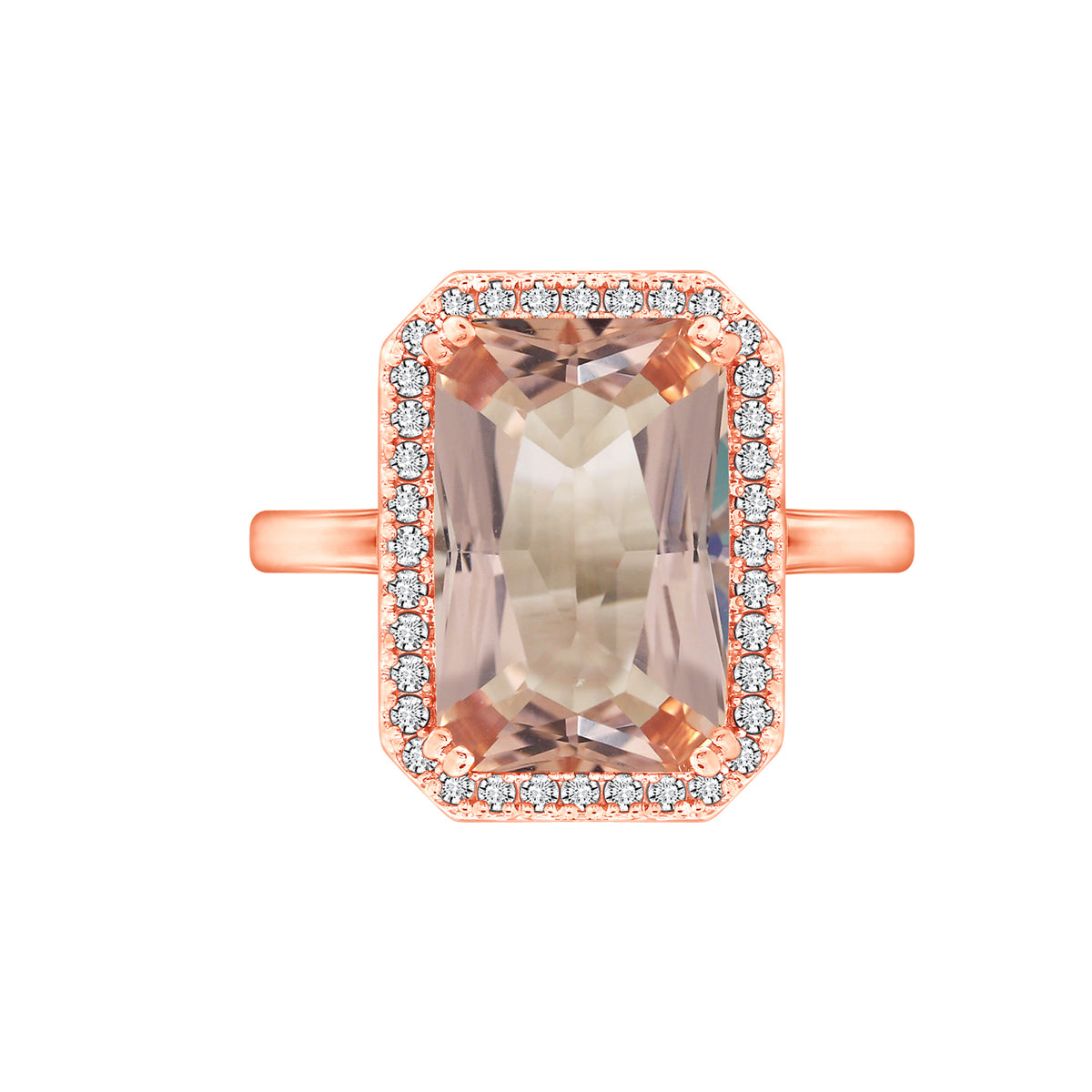 LUX GEM Sterling Silver Emerald cut Morganite Ring
