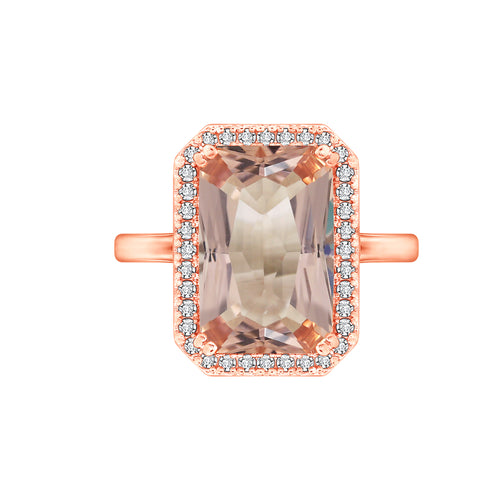 LUX GEM Sterling Silver Emerald cut Morganite Ring