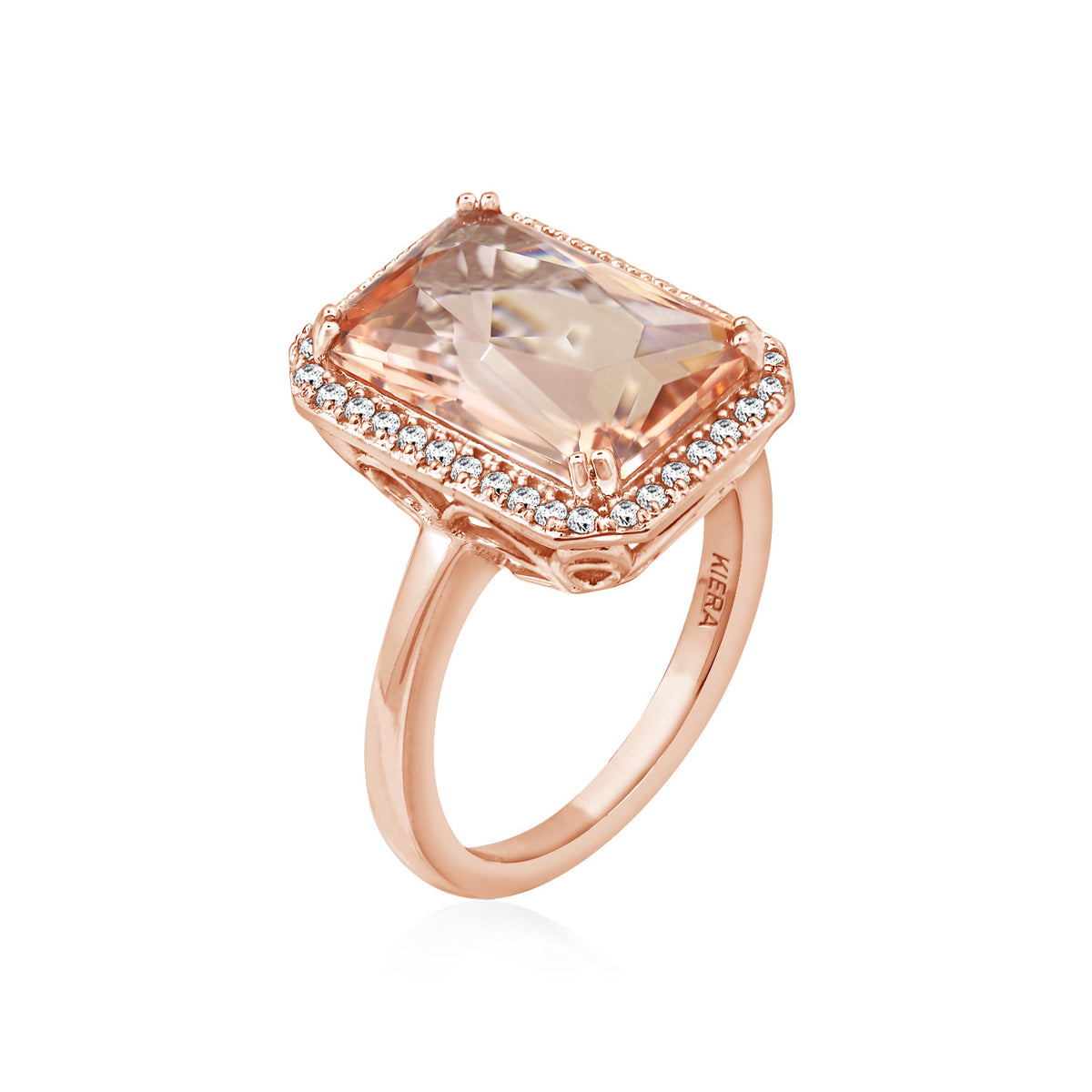 LUX GEM Sterling Silver Emerald cut Morganite Ring