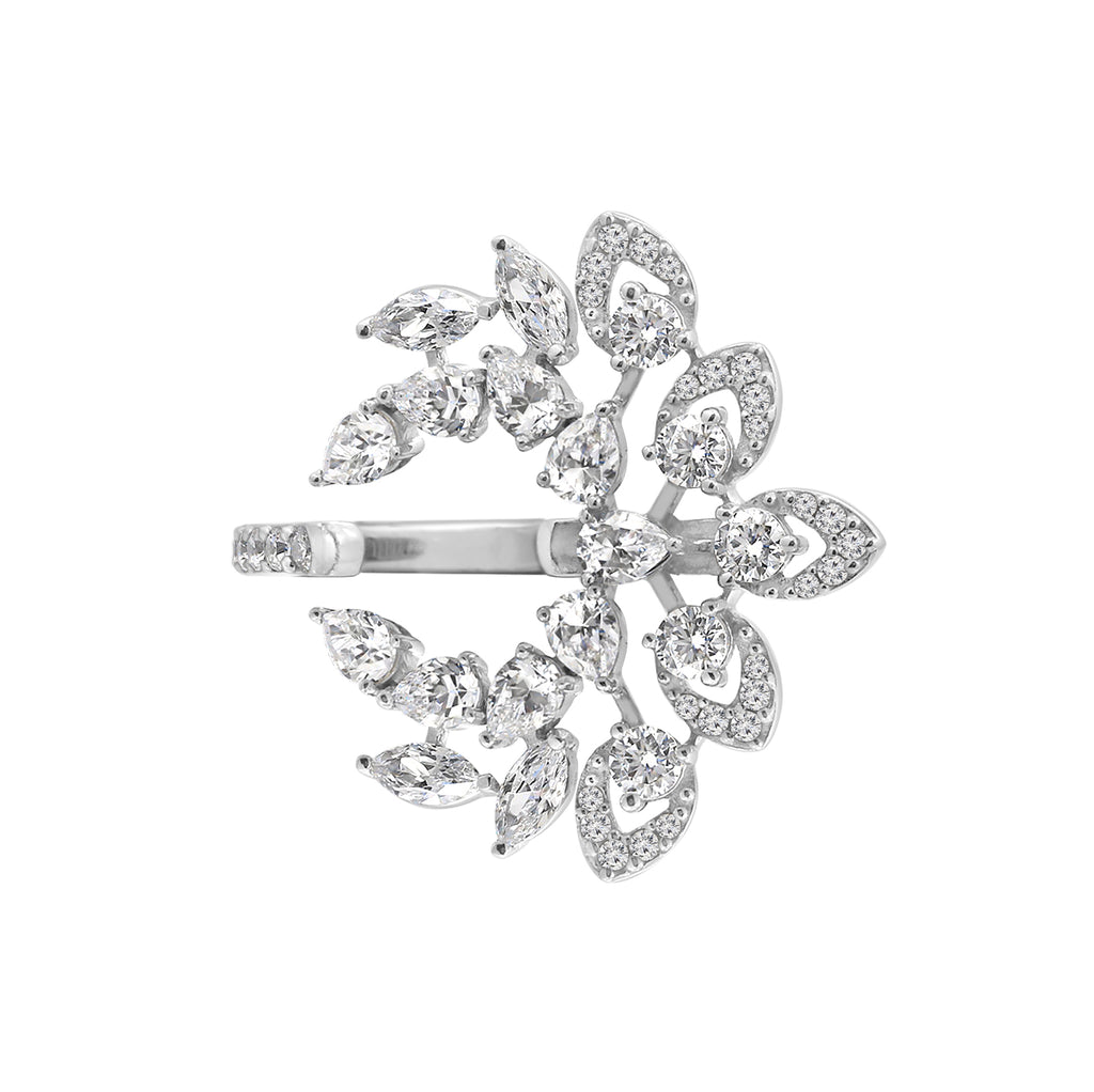 LUX GEM Sterling Silver Floral Vine Cluster Ring