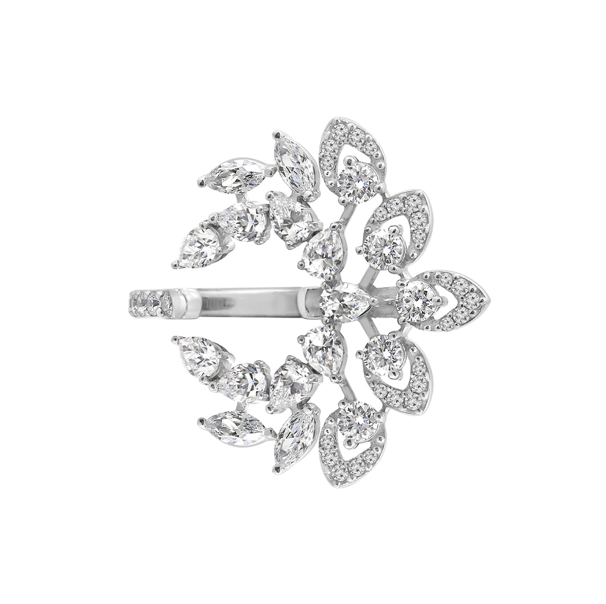 LUX GEM Sterling Silver Floral Vine Cluster Ring