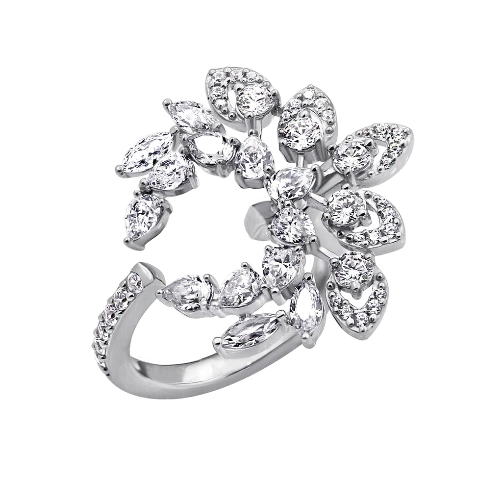 LUX GEM Sterling Silver Floral Vine Cluster Ring