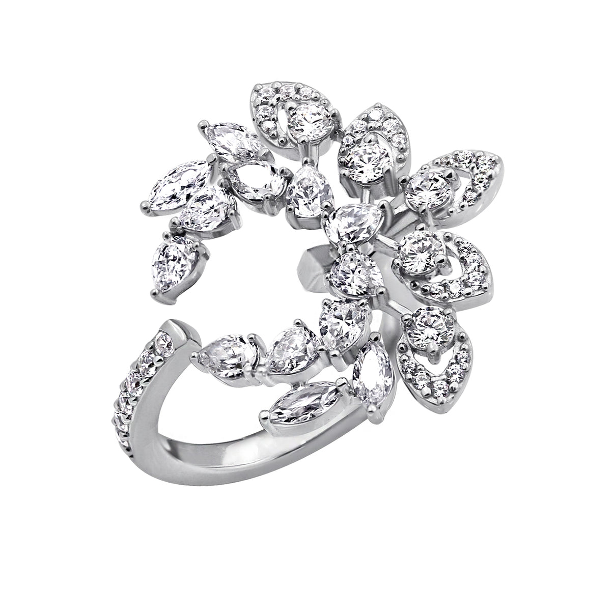 LUX GEM Sterling Silver Floral Vine Cluster Ring